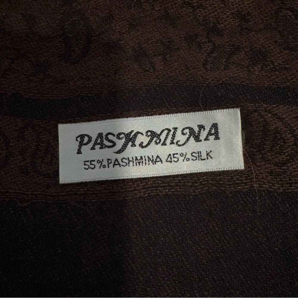 Pashmina Brown Paisley Blanket Scarf/Shawl Silk & Pashmina